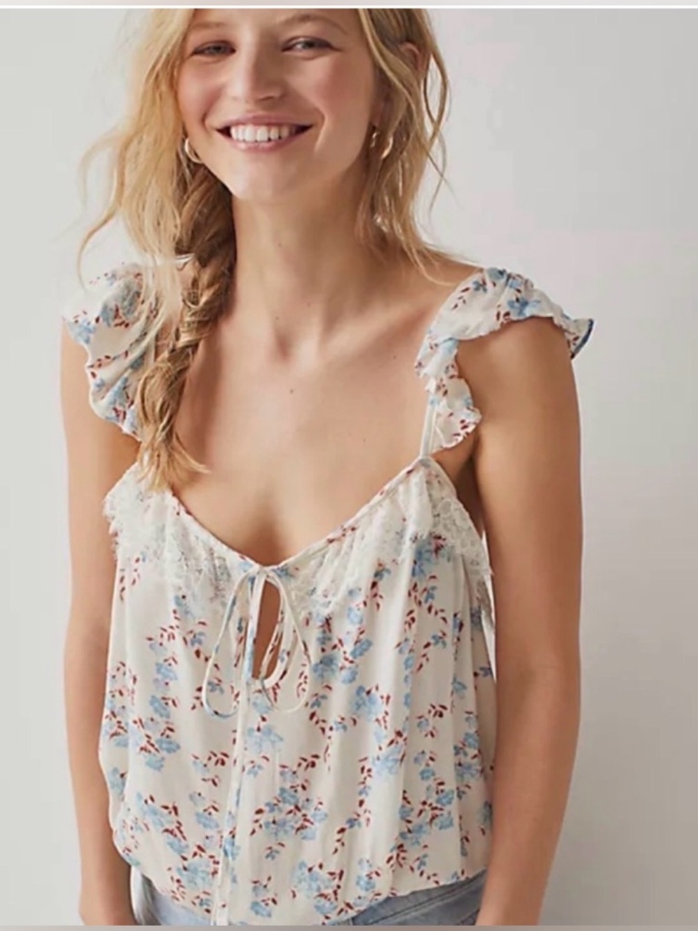 Free People x Intimately FP Take It Away Bodysuit Large Floral Lace Trim Ruffle